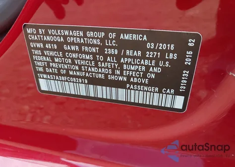 2015 Volkswagen Passat 1.8T Limited Edition from USA, damaged, VIN 1VWAS7A38FC082919